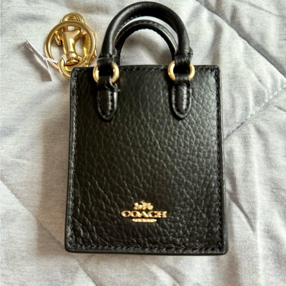 Coach Black Leather Mini Tote Keychain - Picture 2 of 6